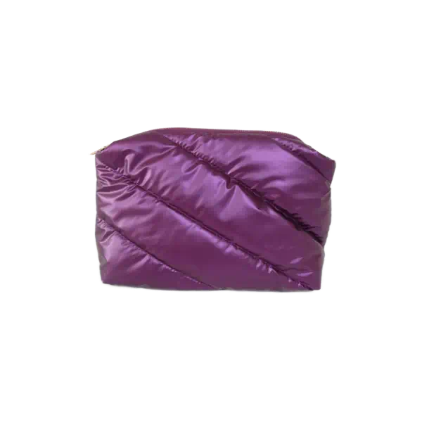 女款金屬色霧面春亞紡斜紋絎縫間棉帶金屬拉鍊化妝包